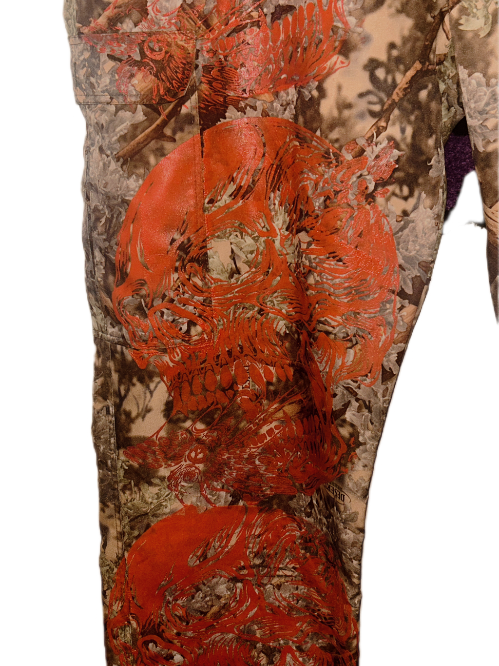 Men’s Upcycled front and back screen print camp pants.