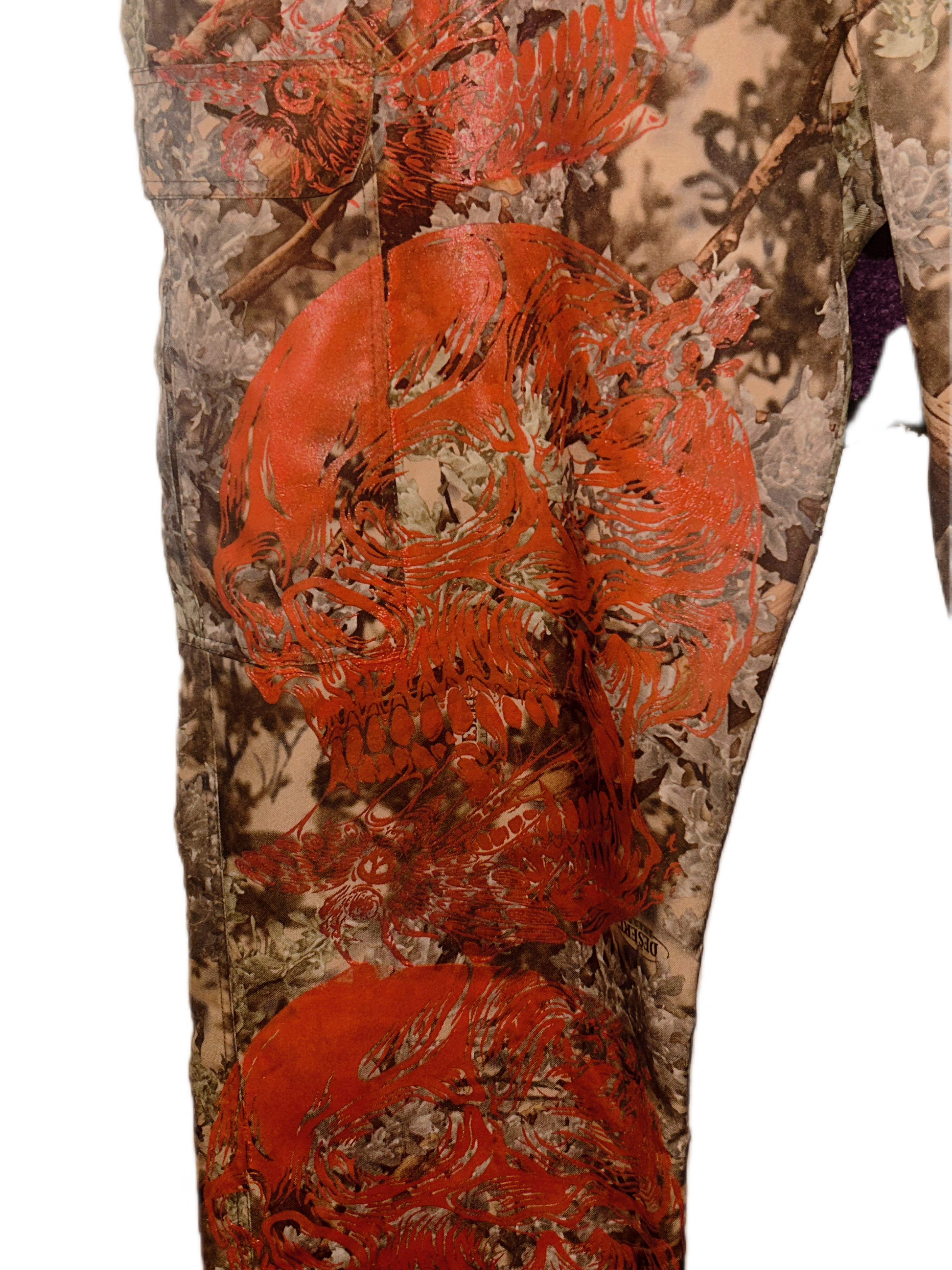 Men’s Upcycled front and back screen print camp pants.