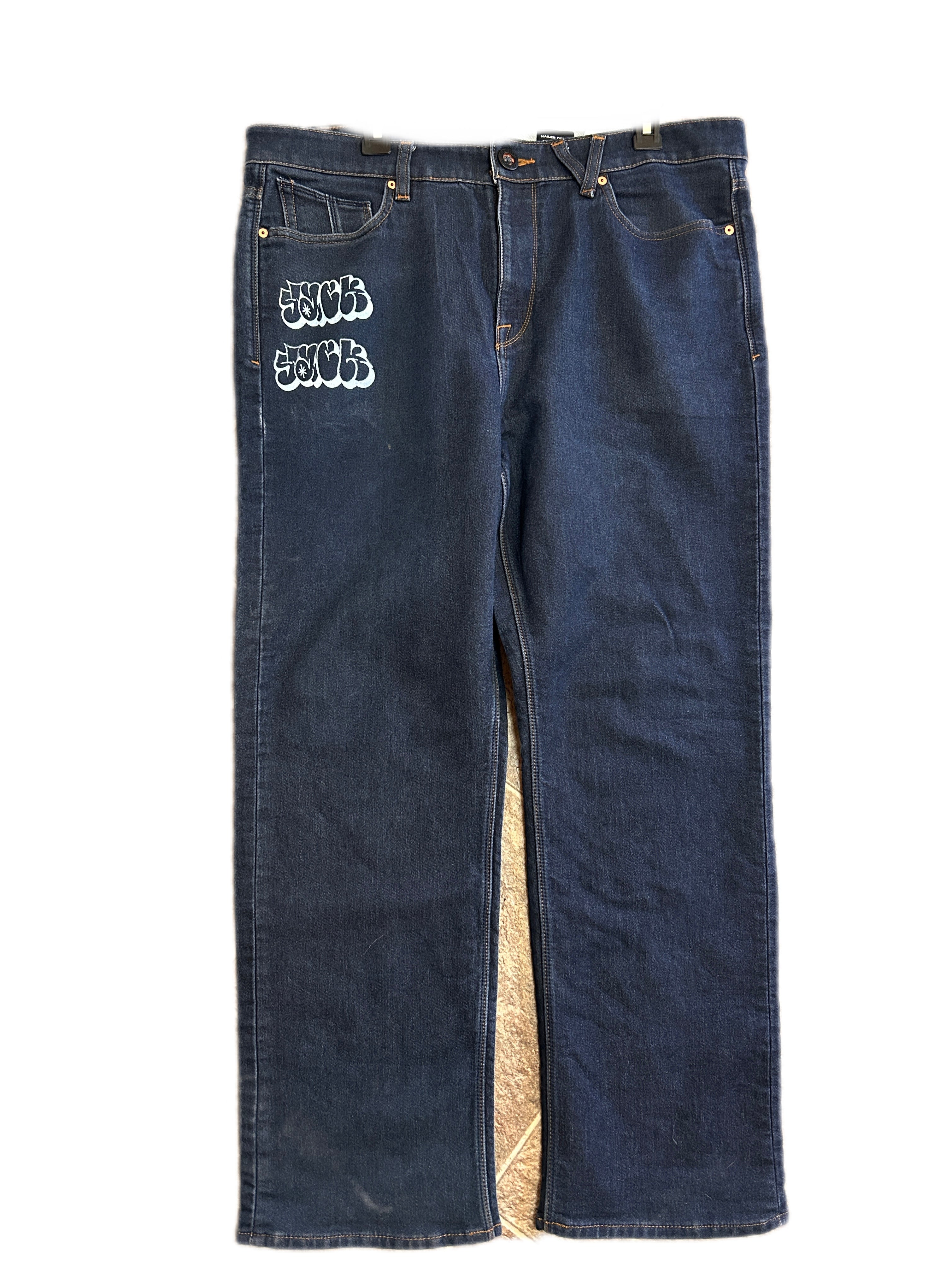 Throwie White on Jeans